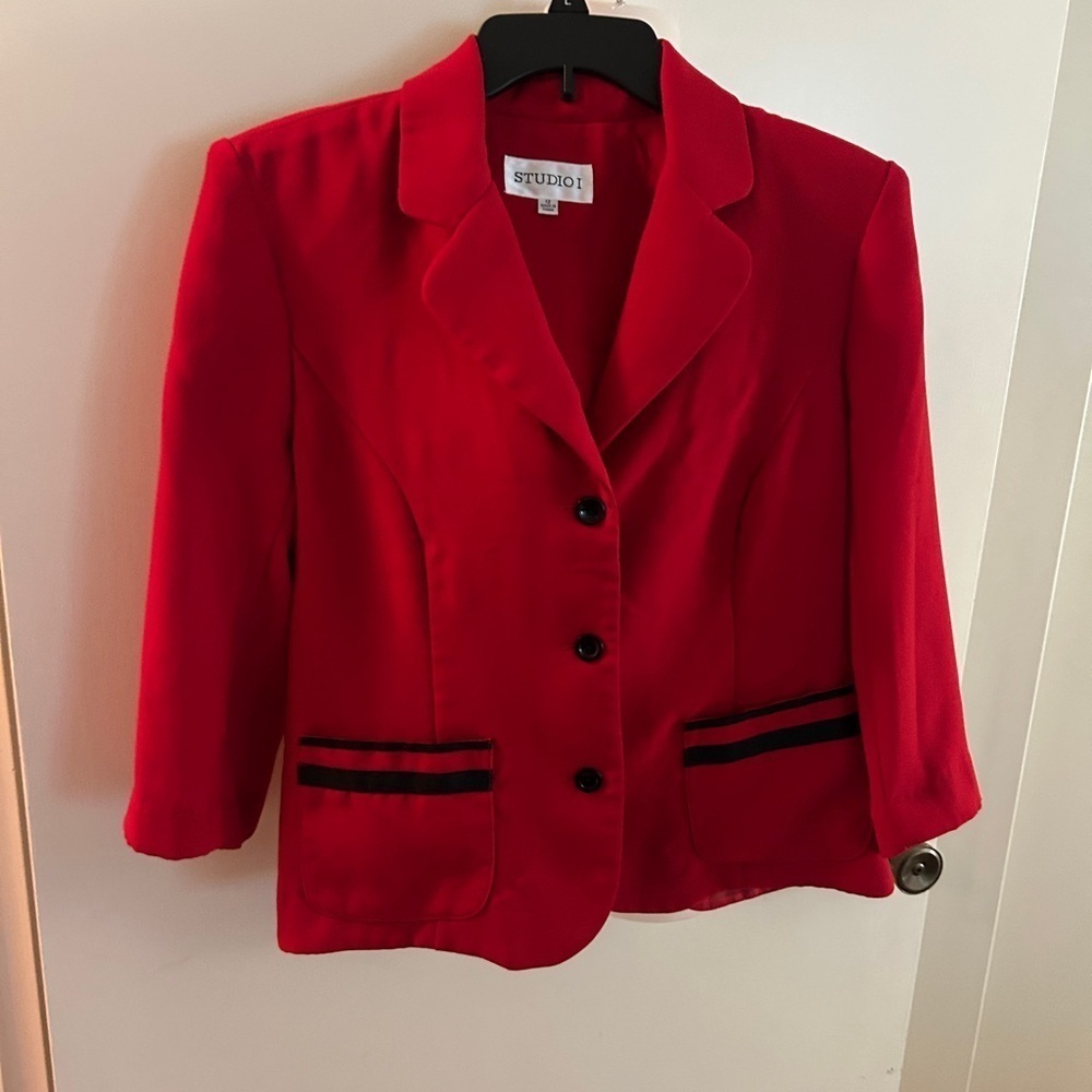 Womens Jacket Studio I Women's Red Blazer with Black Accents Sz 12​​​​​